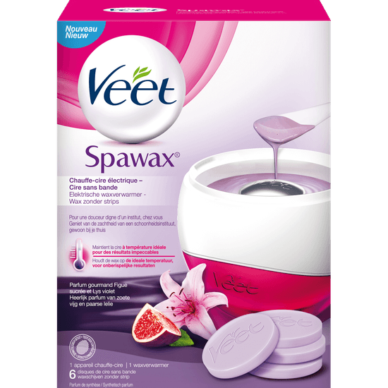 Veet Spawax Chauffe-cire électrique – Cire sans bande - Parfum gourmand Figue sucrée et Lys violet